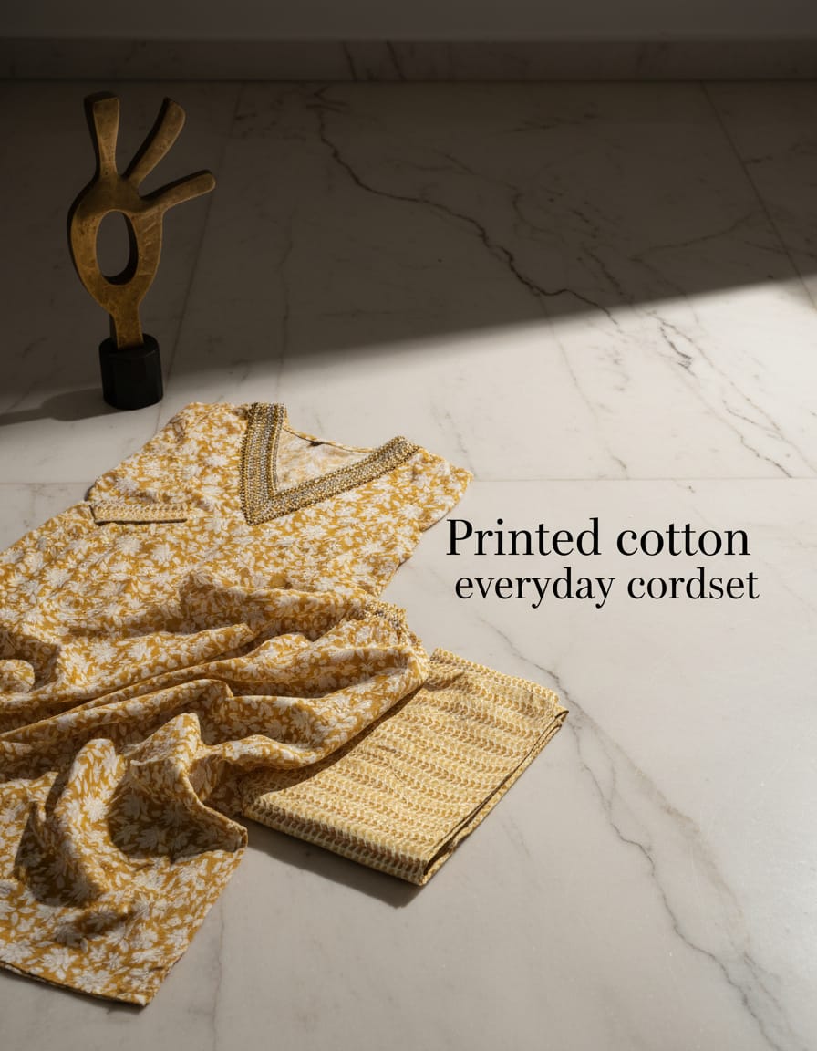 Cotton Floral Printed Co-ord Set- Golden Dust