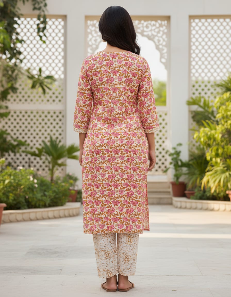 Cotton Floral Printed Co-ord Set- Garden Pink