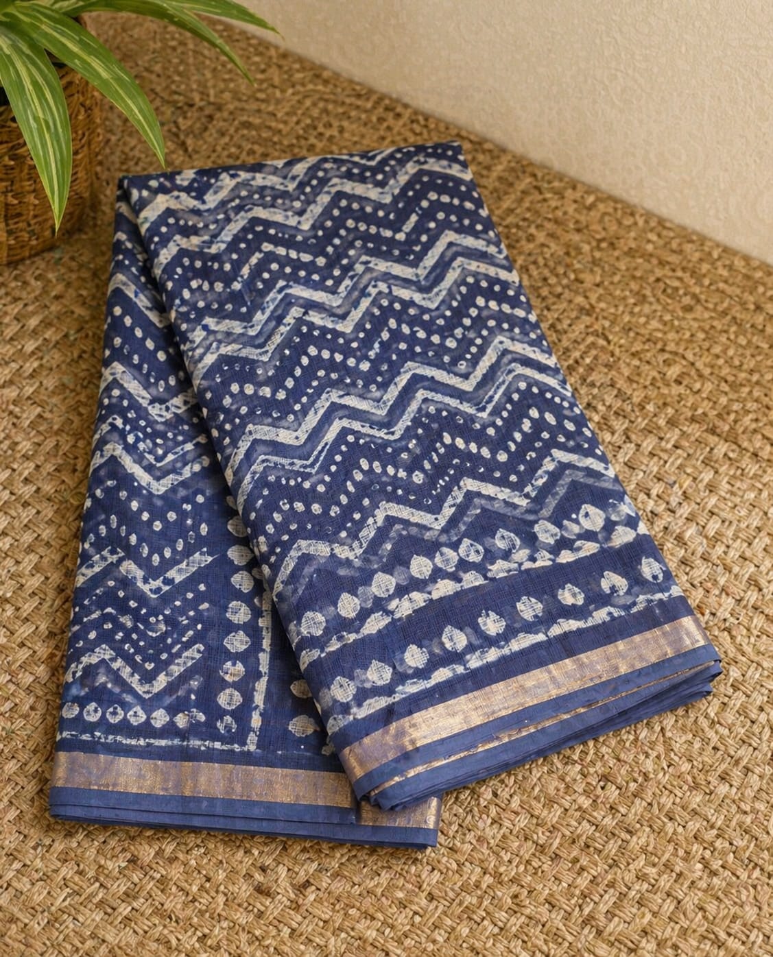 Hand Block Printed Kota Doria Sarees- Indigo