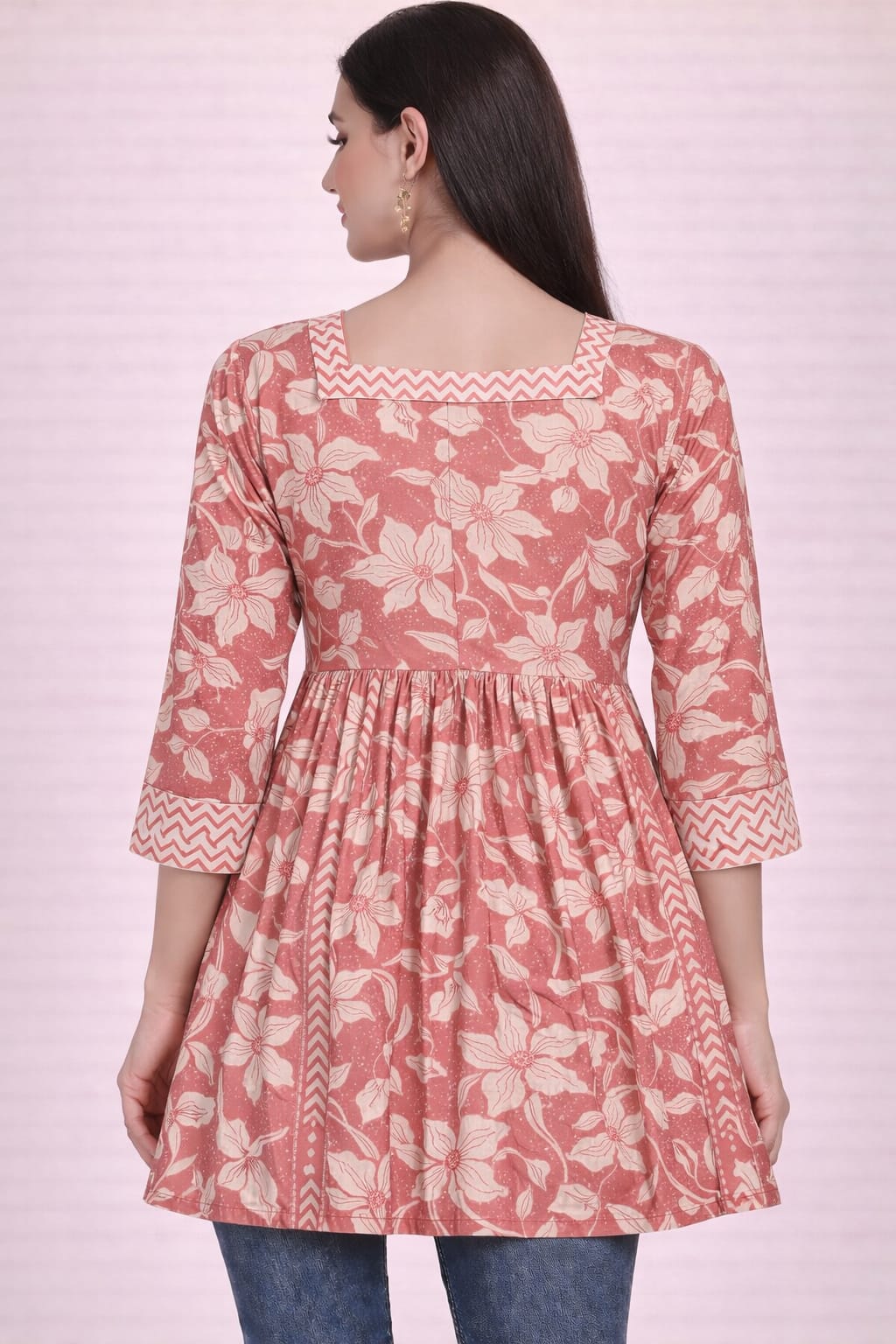 Cotton Flared Summer Kurti-Dusty Pink