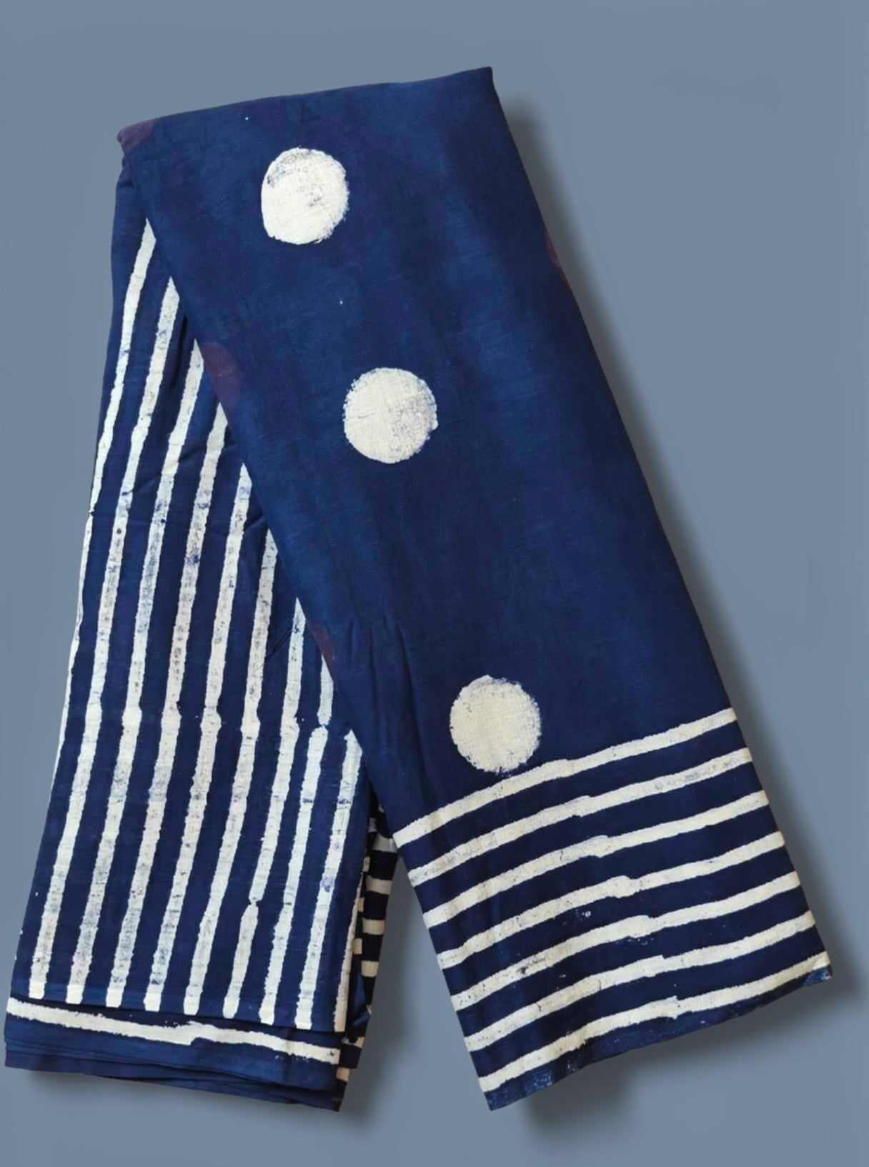 Mul Cotton Hand Block Print Saree-Navy Blue