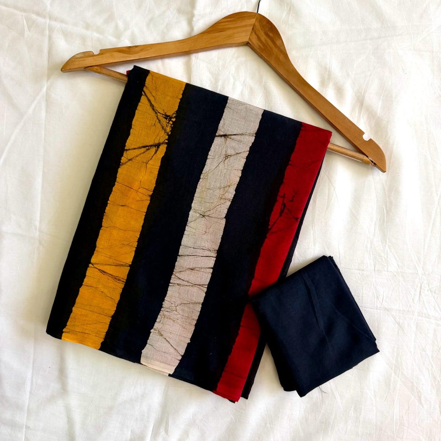 Multi Stripes Block Print Mul Cotton Saree | Shop By Abhinetri