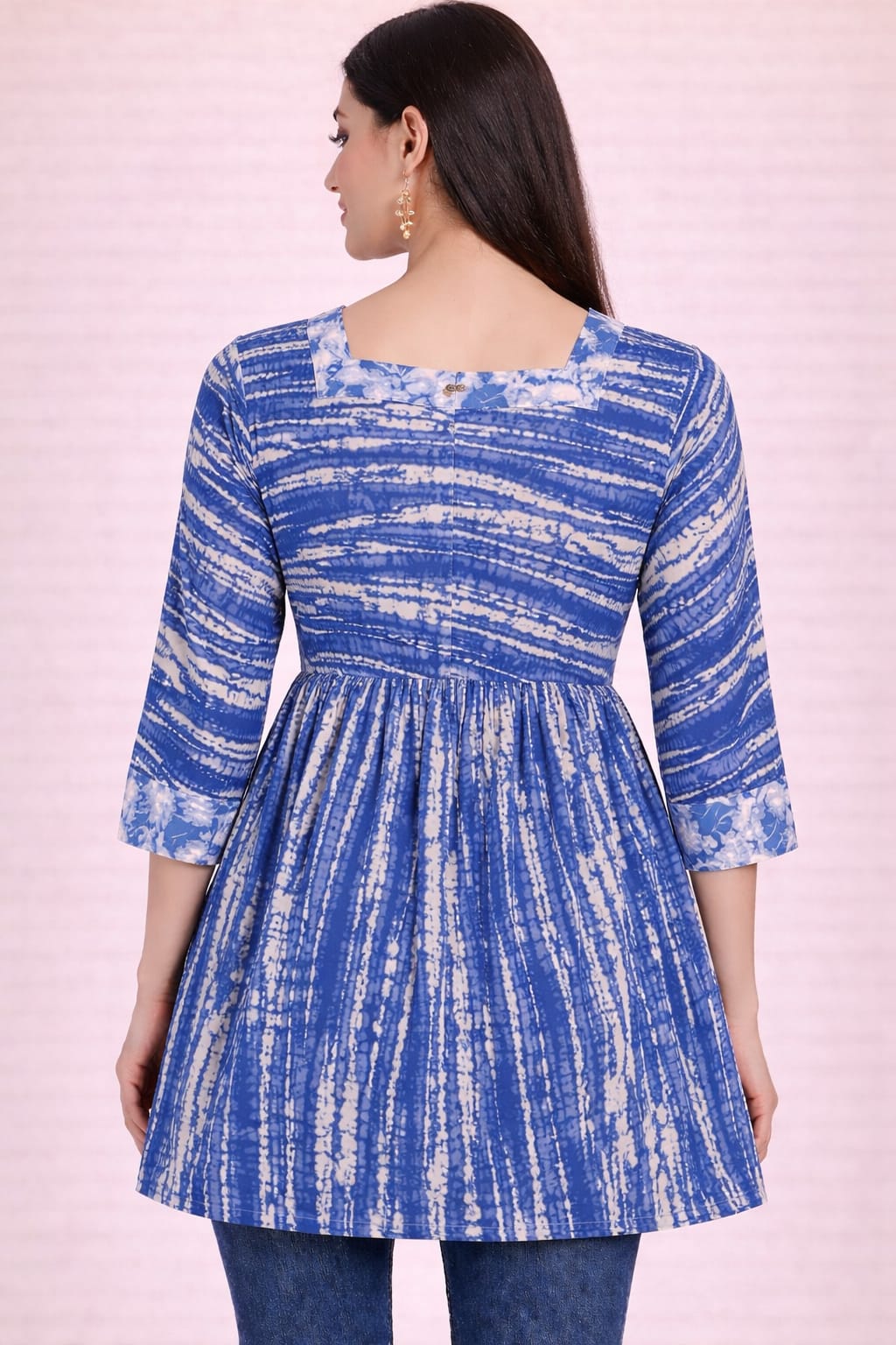 Cotton Flared Summer Kurti-Cobalt Blue