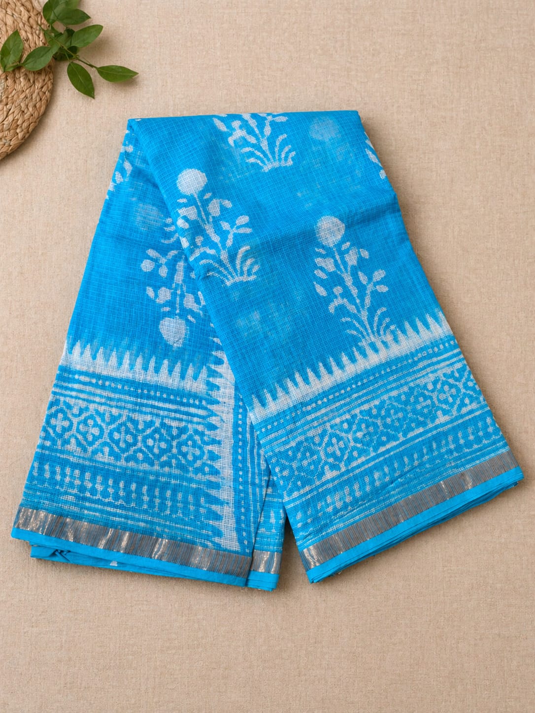 Hand Block Printed Kota Doria Sarees- Turquoise Charm