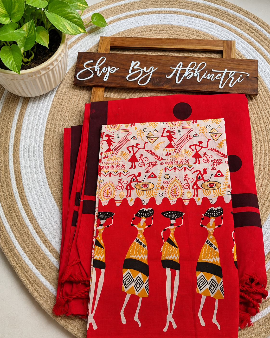 Poppy Red Polka Dot Khadi Cotton Saree | Shop By Abhinetri