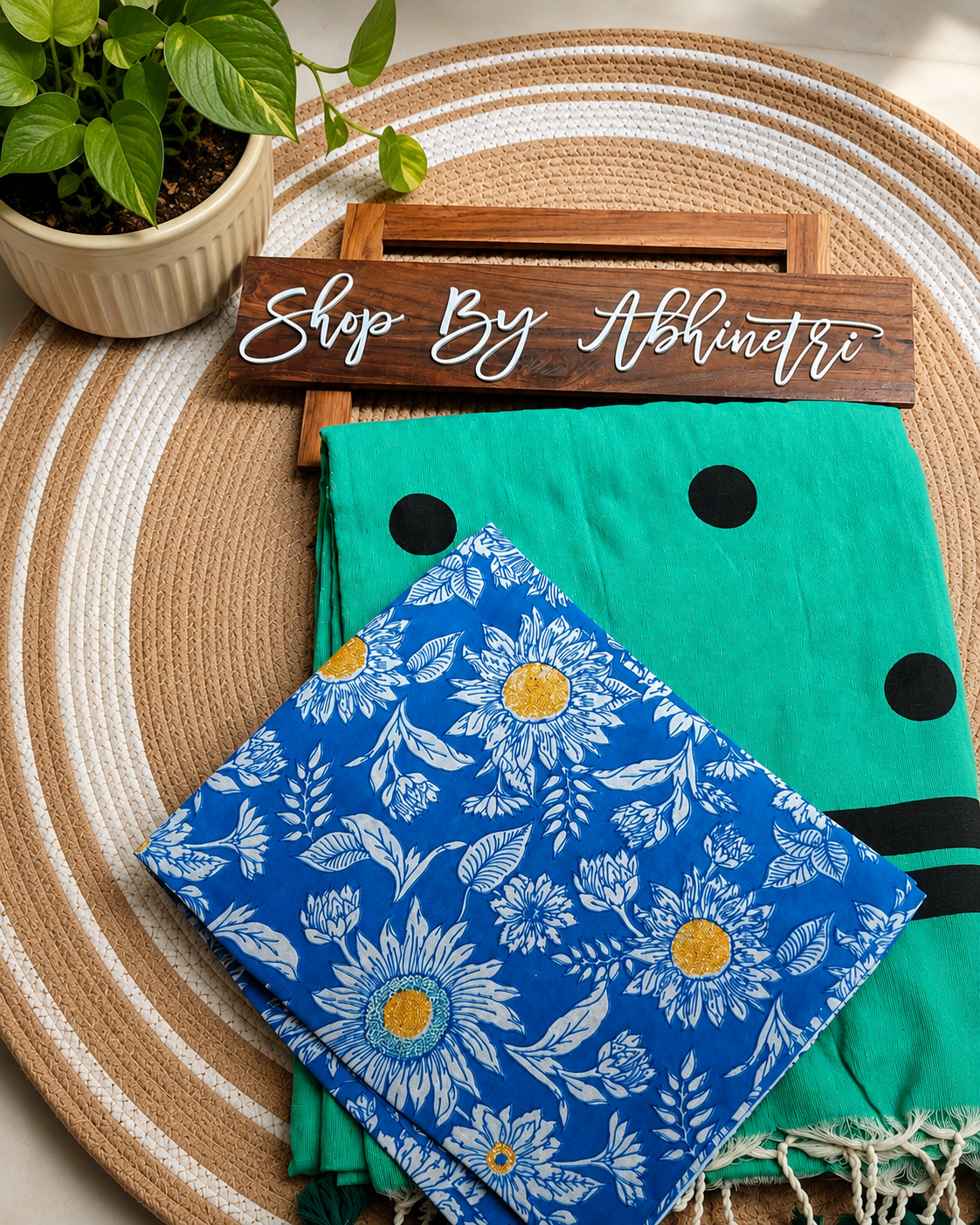 Aqua Blue Polka Dot Khadi Cotton Saree | Shop By Abhinetri