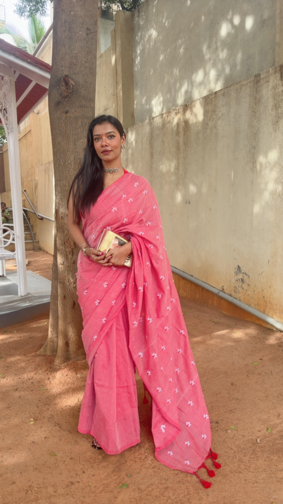 Pink Floral Embroidered Khadi Cotton Saree | Shop By Abhinetri