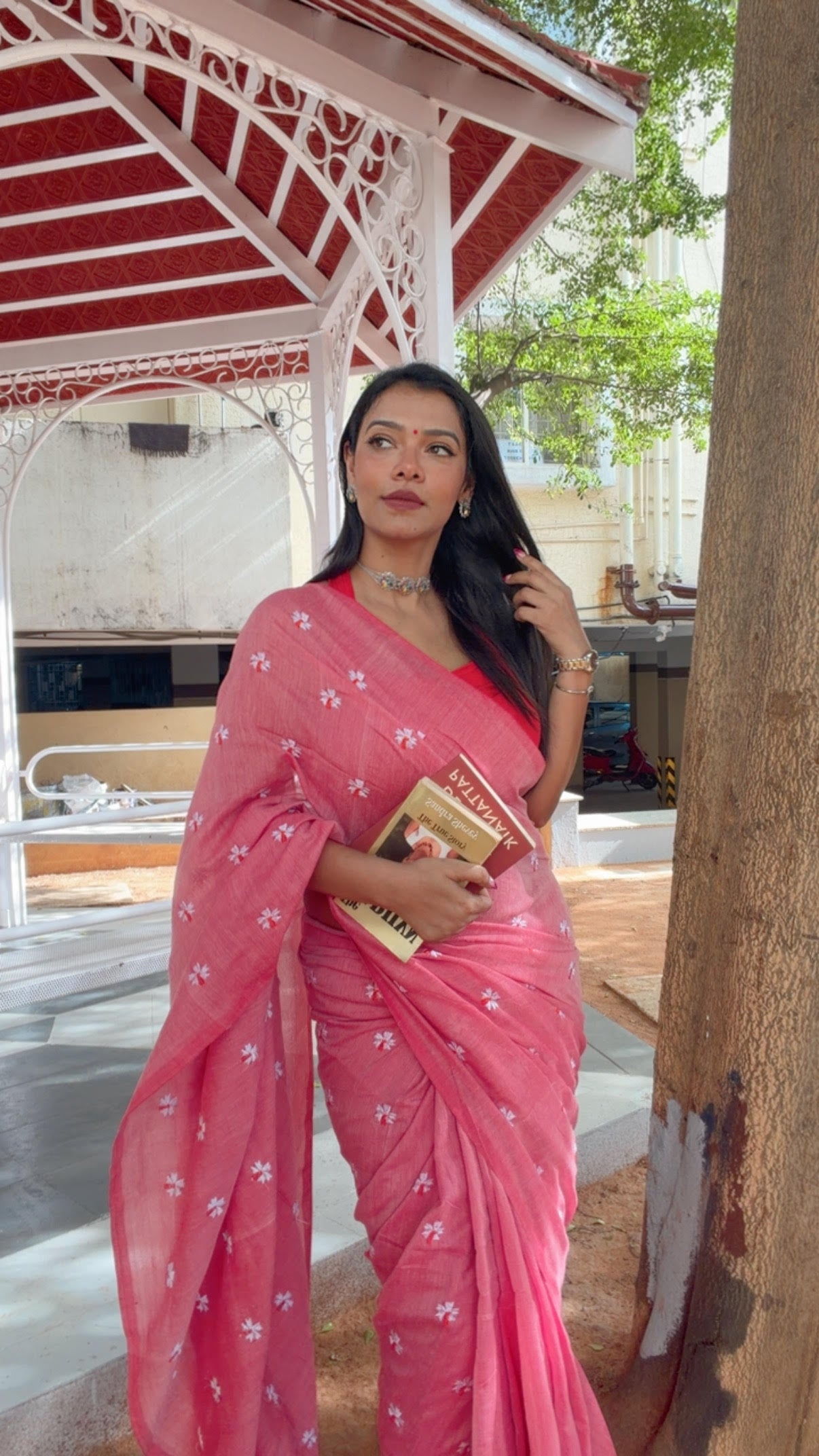 Pink Floral Embroidered Khadi Cotton Saree | Shop By Abhinetri