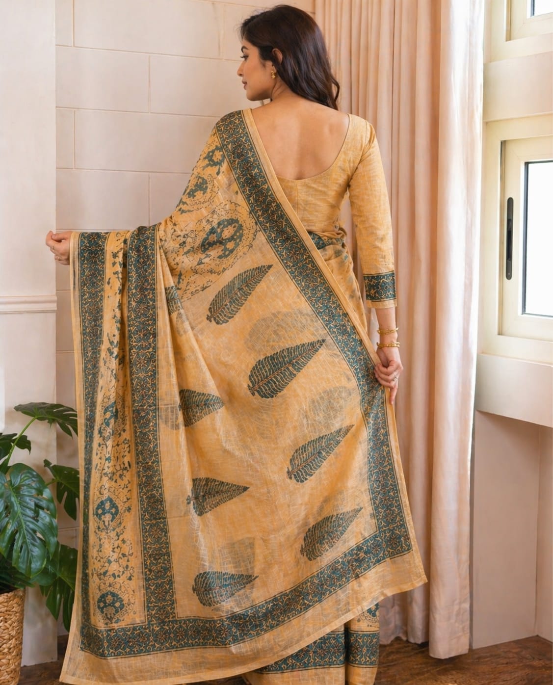 Hand Block Printed Kota Doria Sarees- Pale Yellow
