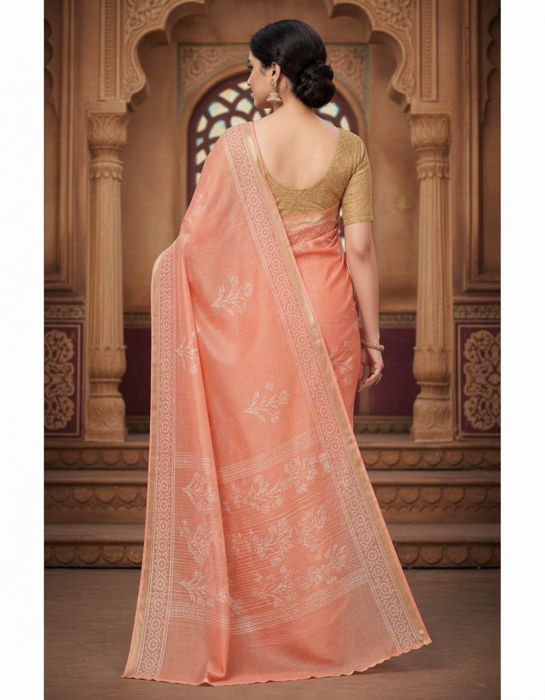 Hand Block Printed Kota Doria Sarees- Subtle Peach