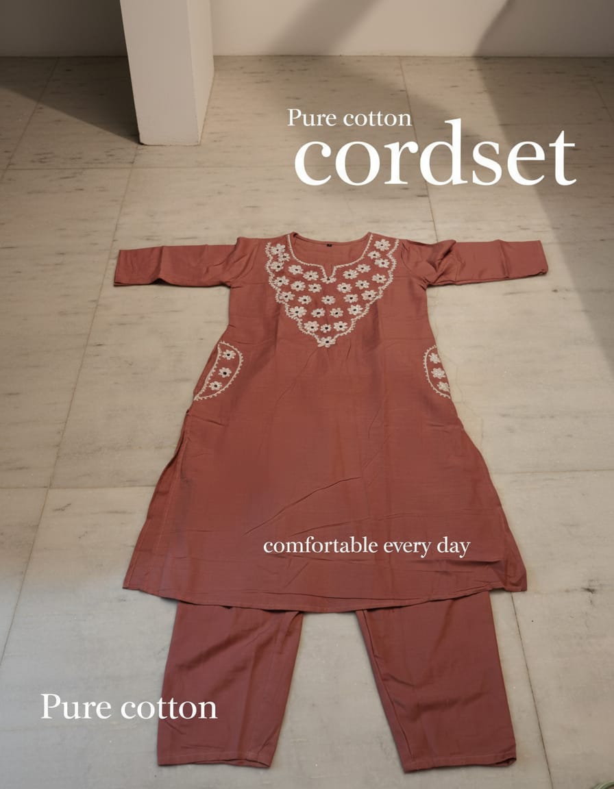 Cotton Embroidery everyday co-ord set-Rose Gold