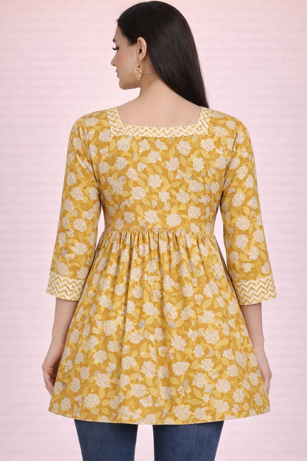 Cotton Flared Summer Kurti-Mustard Yellow