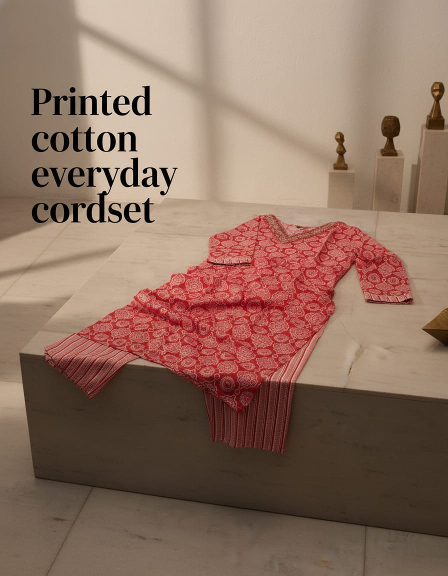 Cotton Floral Printed Co-ord Set- Poppy Red