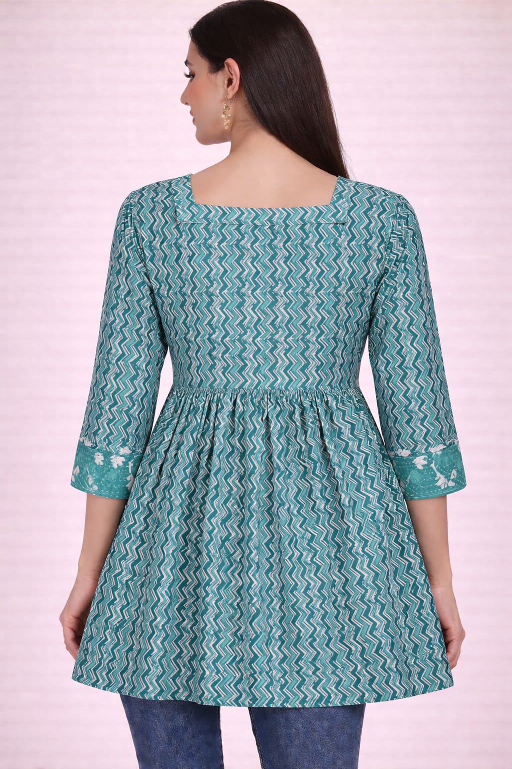 Cotton Flared Summer Kurti- Calm Turqoise