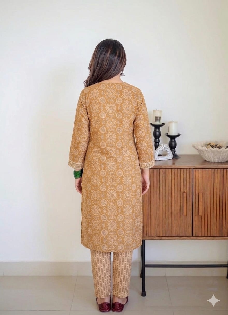 Cotton Floral Printed Co-ord Set- Amber Ochre