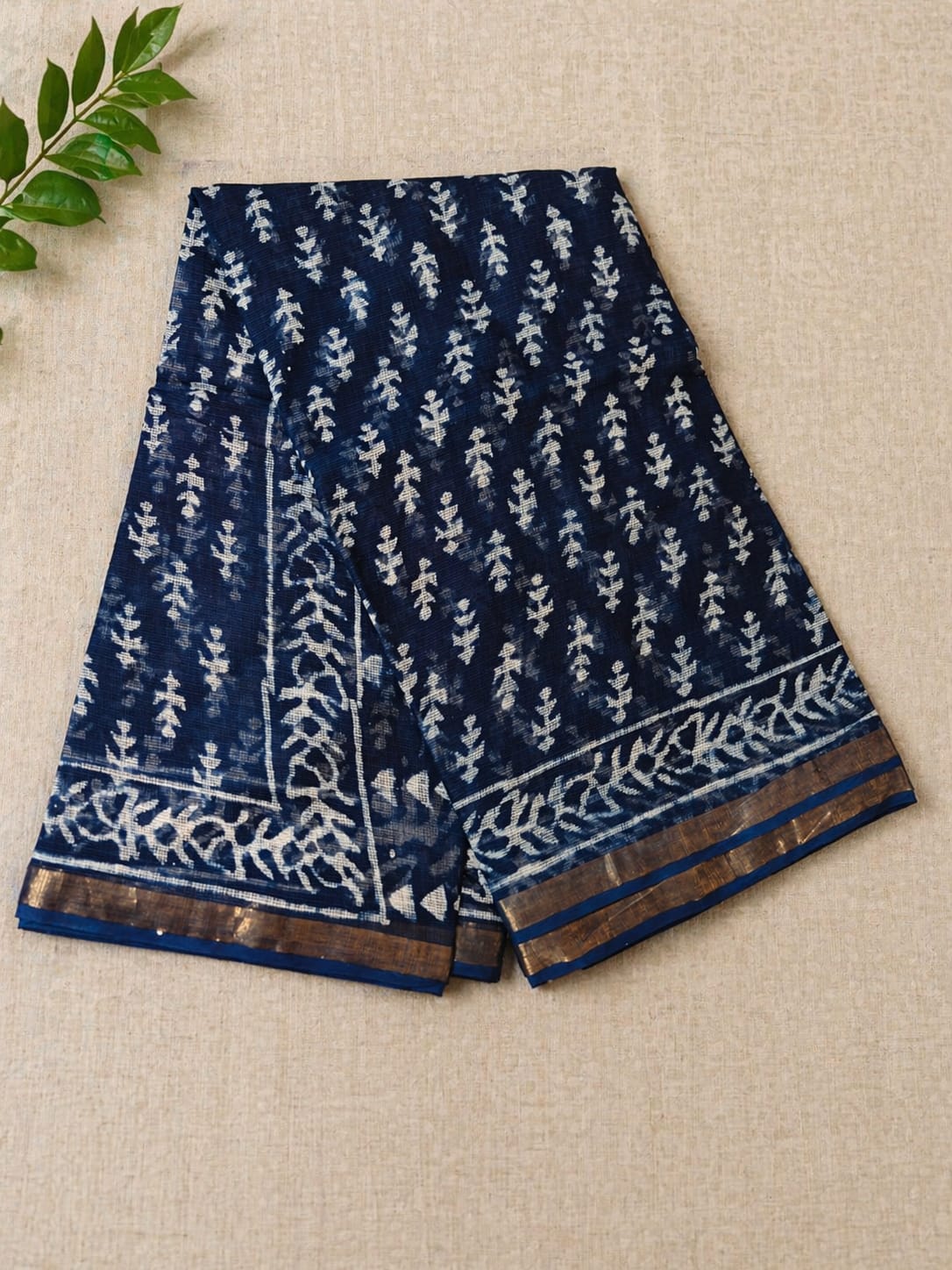 Hand Block Printed Kota Doria Sarees- Indigo Magic