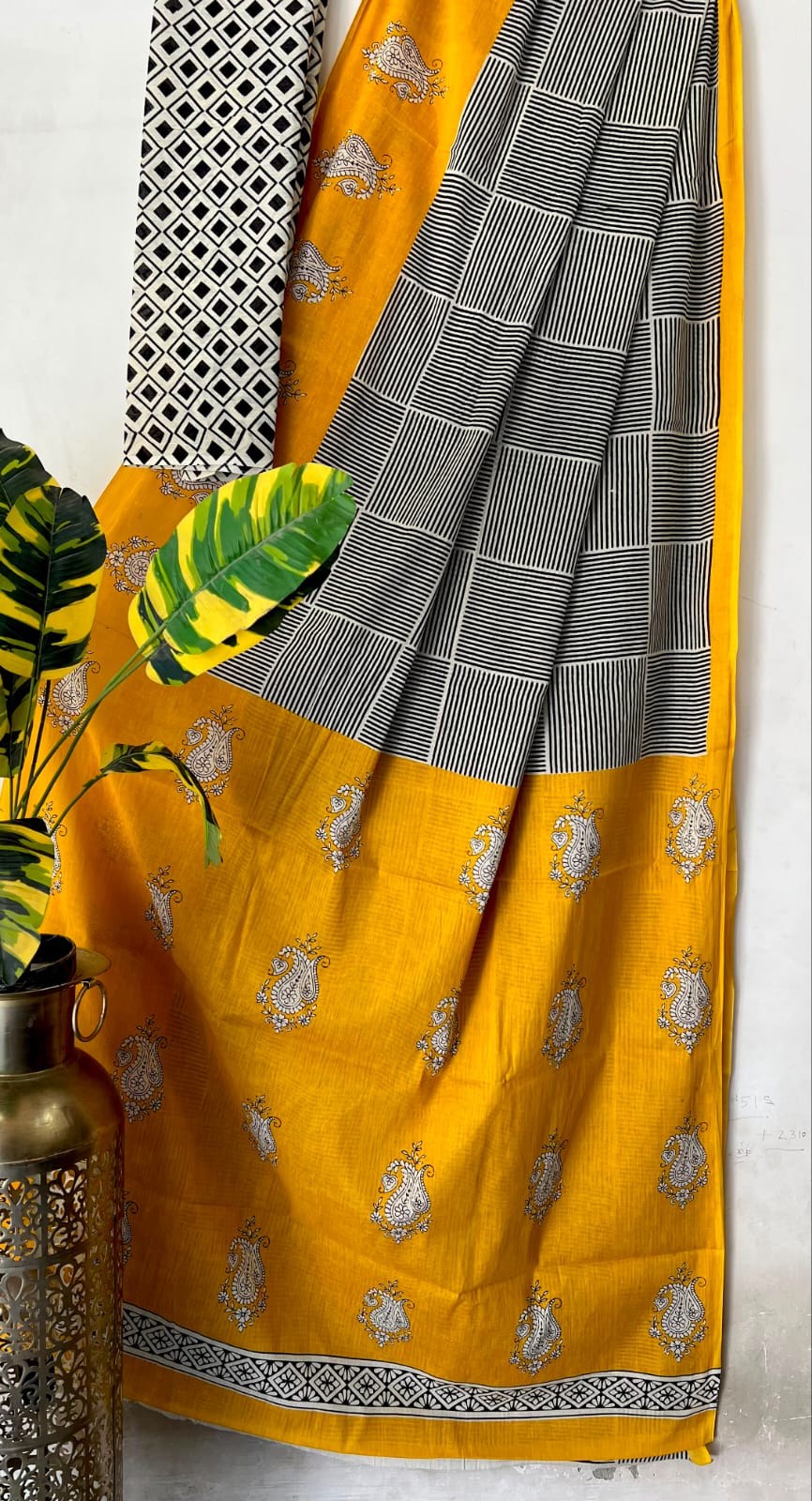 Bright Yellow Block Print Mul Cotton Saree | Shop By Abhinetri