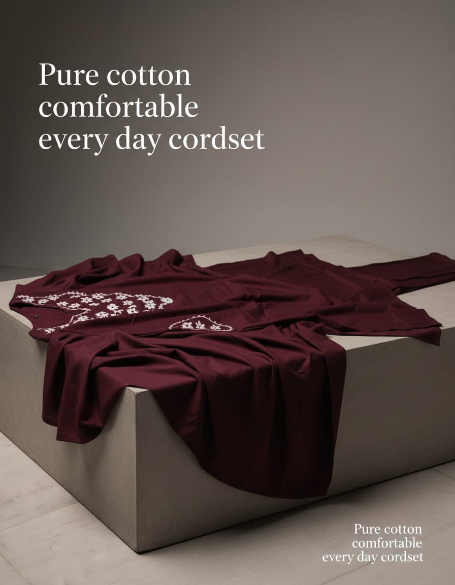 Cotton embroidered everyday co-ord set-Gorgeous Wine