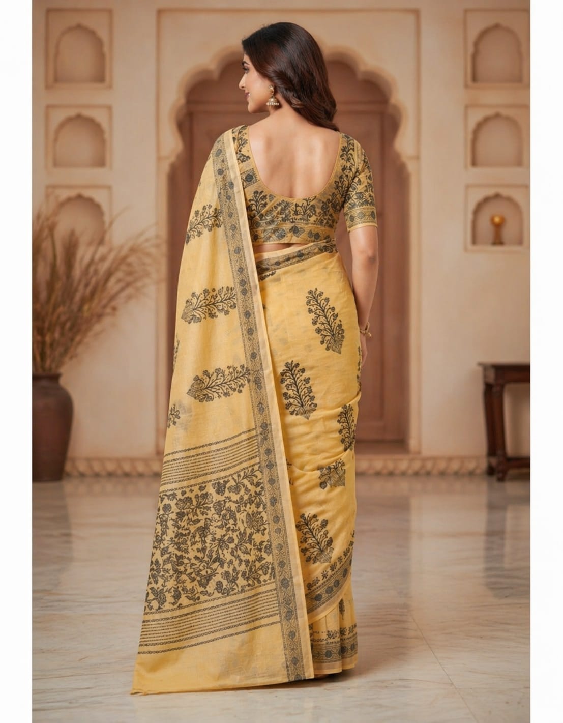 Hand Block Printed Kota Doria Sarees- Soft Yellow