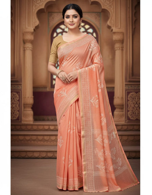 Hand Block Printed Kota Doria Sarees- Subtle Peach