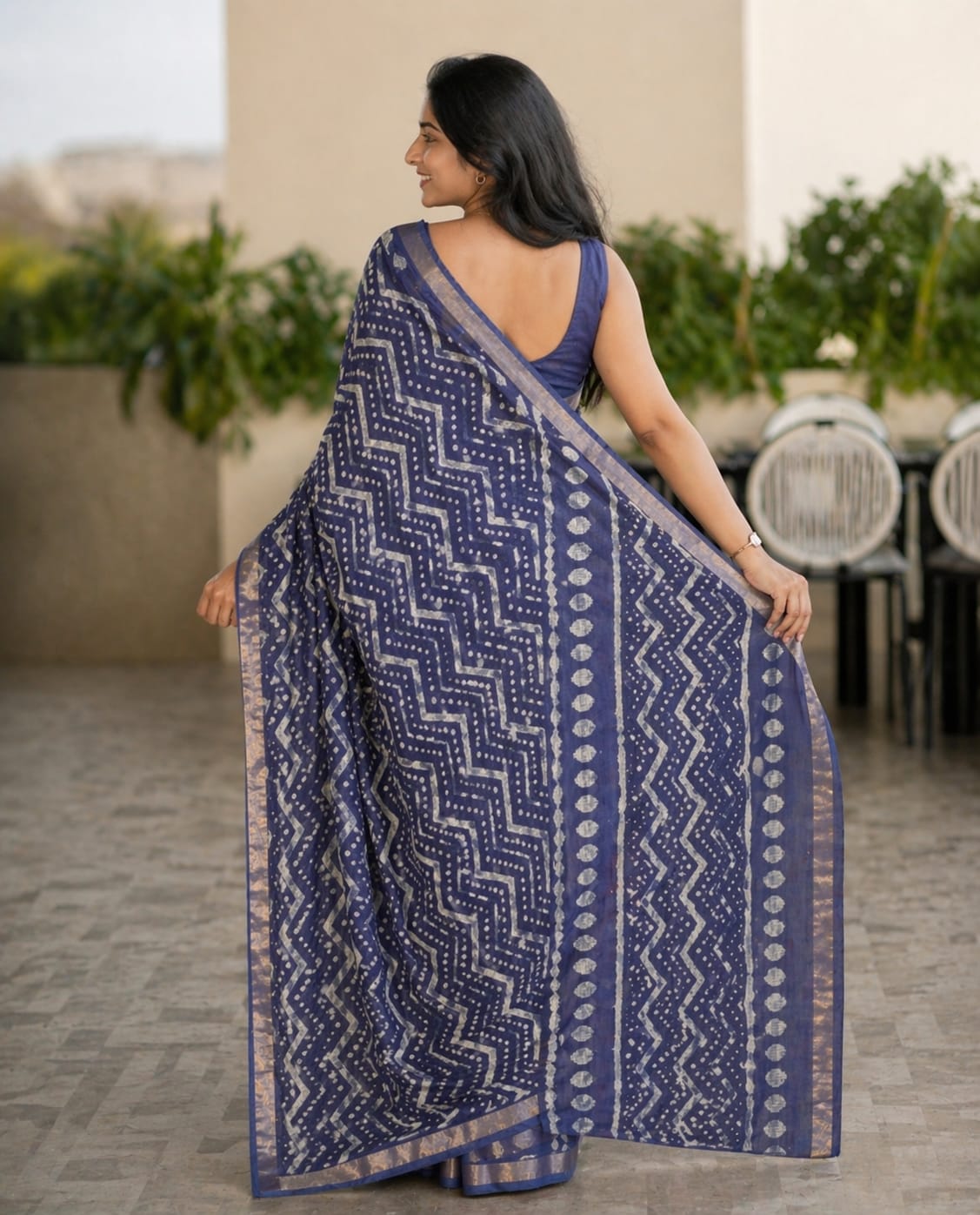 Hand Block Printed Kota Doria Sarees- Indigo