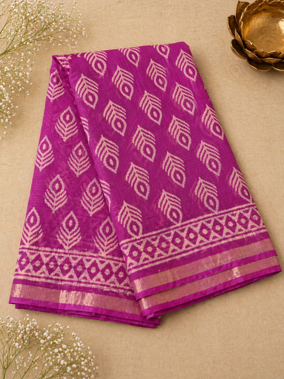 Hand Block Printed Kota Doria Sarees- Gorgeous Fuchsia