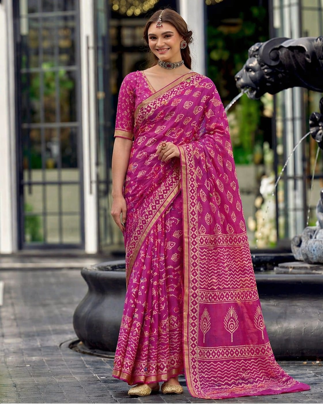 Hand Block Printed Kota Doria Sarees- Gorgeous Fuchsia