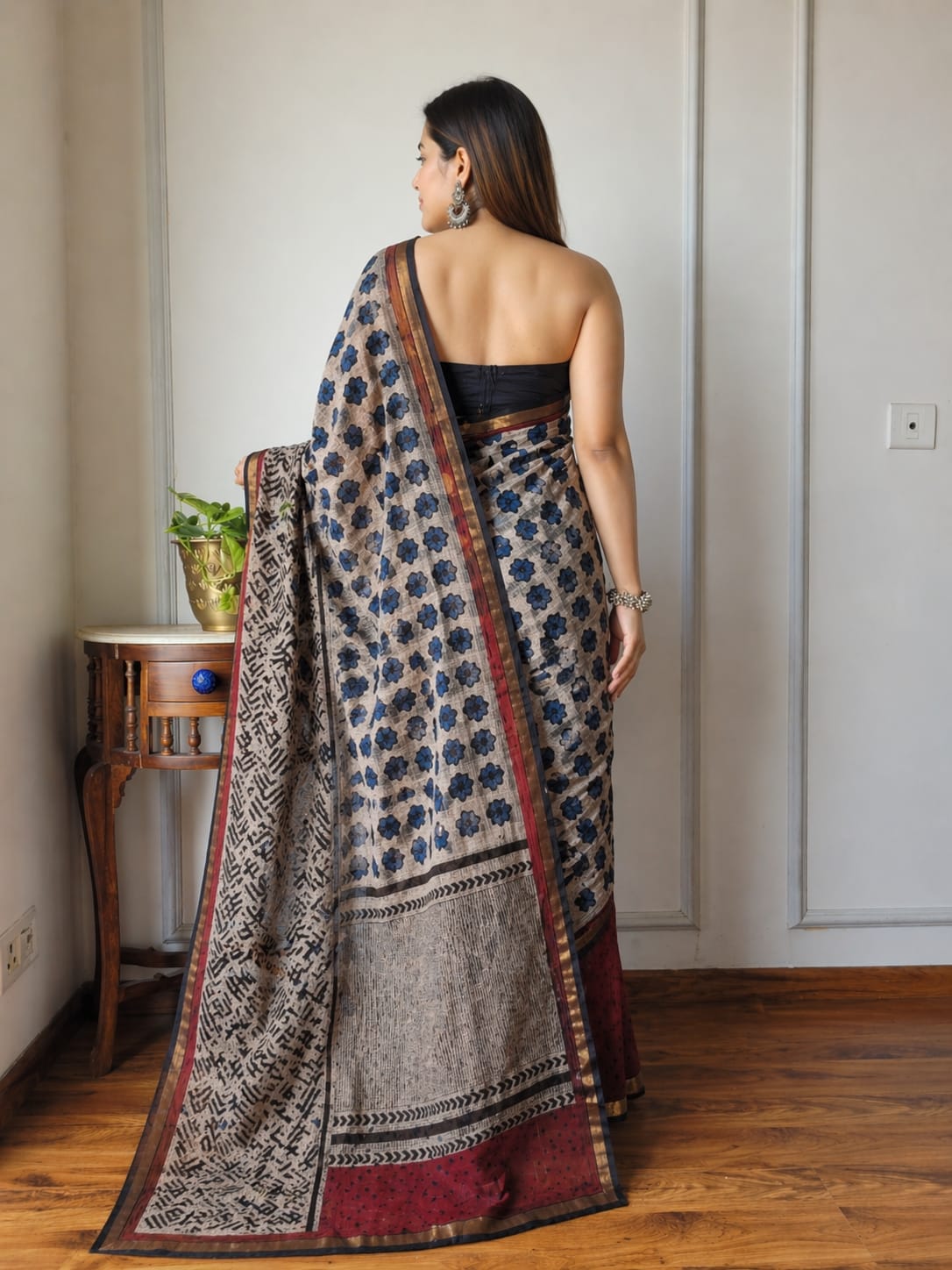 Hand Block Printed Kota Doria Sarees- Soft Beige