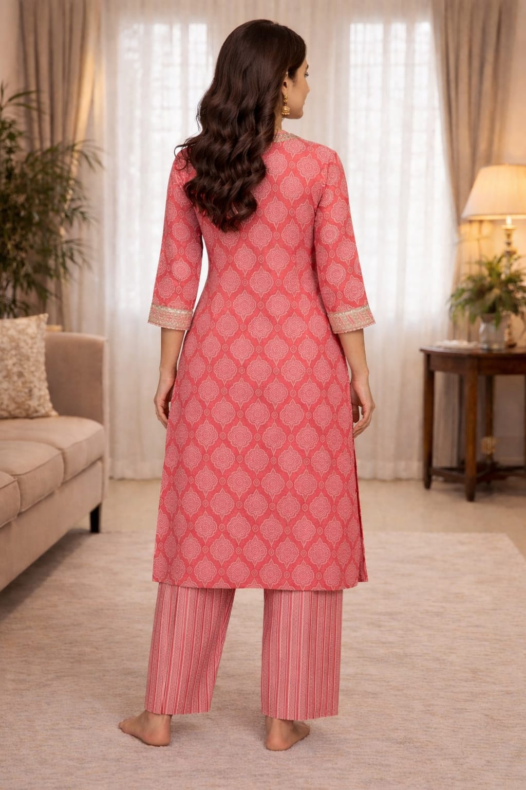 Cotton Floral Printed Co-ord Set- Poppy Red