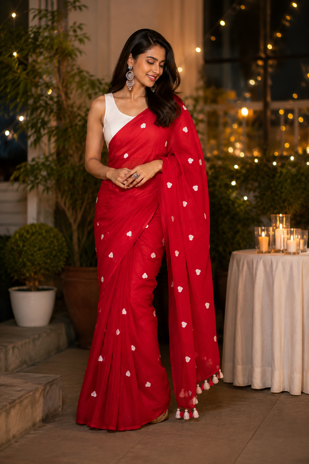 Romantic Red Heart Embroidered Khadi Cotton Saree | Shop By Abhinetri