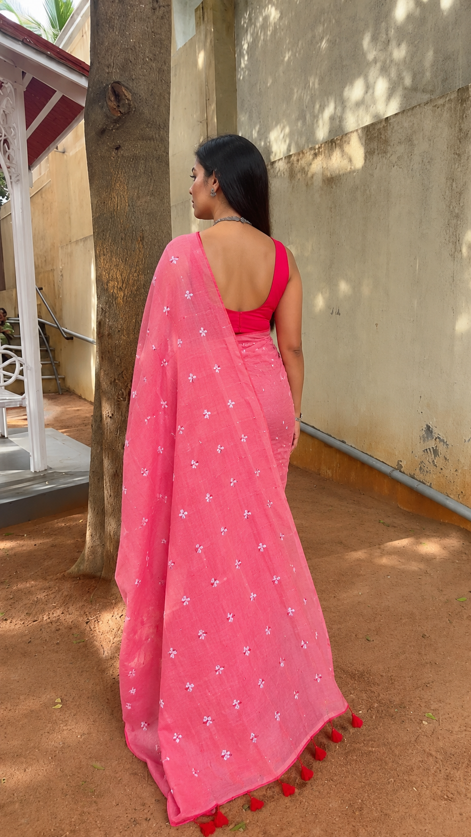 Pink Floral Embroidered Khadi Cotton Saree | Shop By Abhinetri