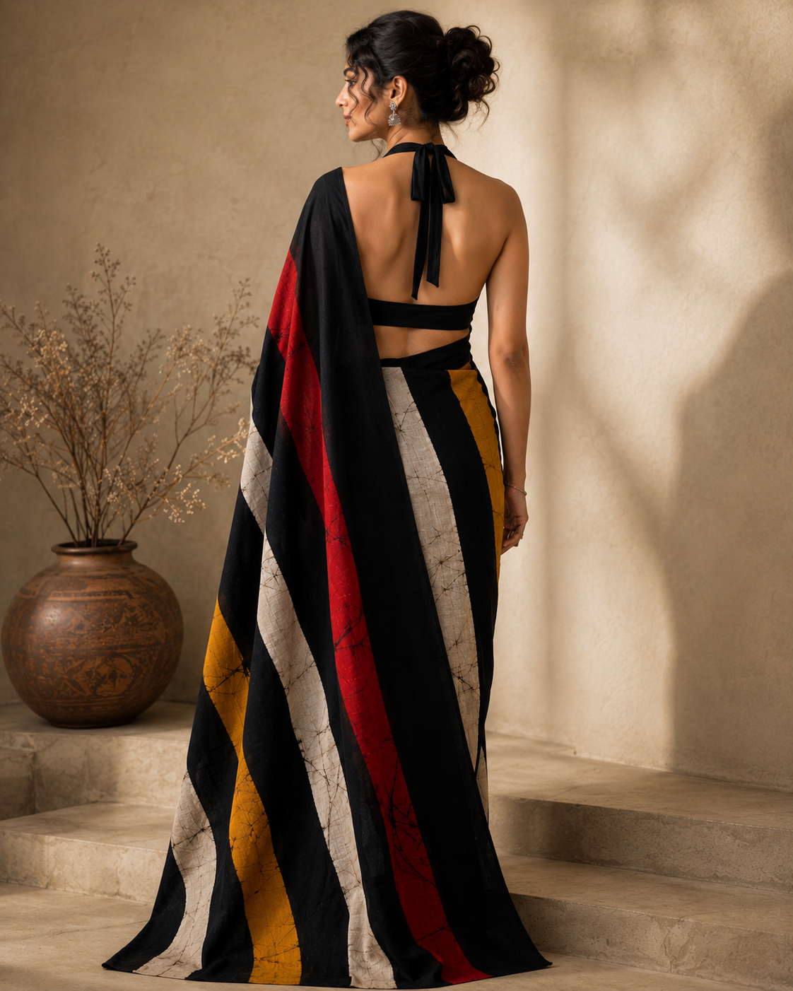 Multi Stripes Block Print Mul Cotton Saree | Shop By Abhinetri