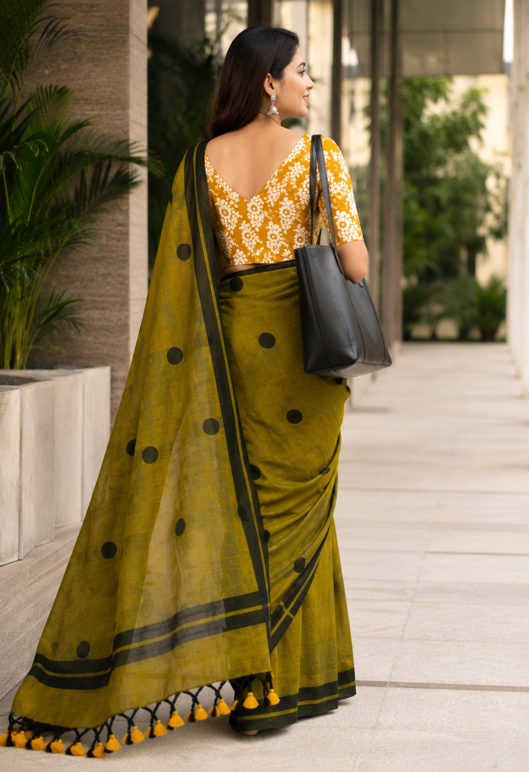 Olive Green Polka Dot Khadi Cotton Saree | Shop By Abhinetri