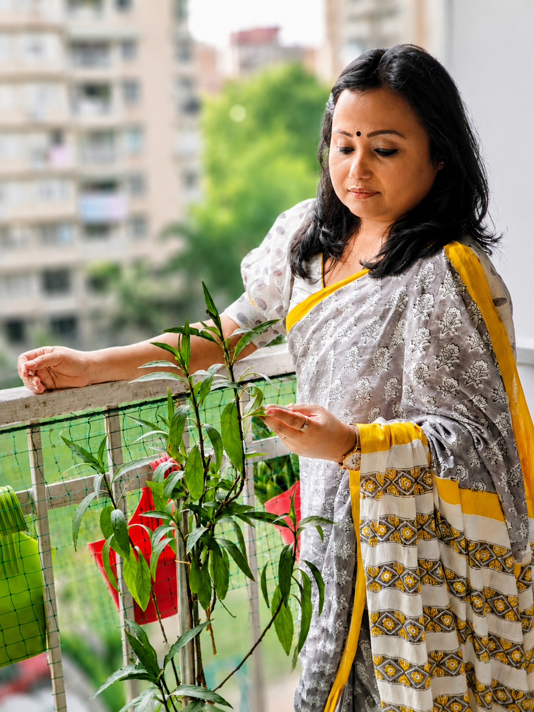 Silver Grey Block Print Mul Cotton Saree | Shop By Abhinetri