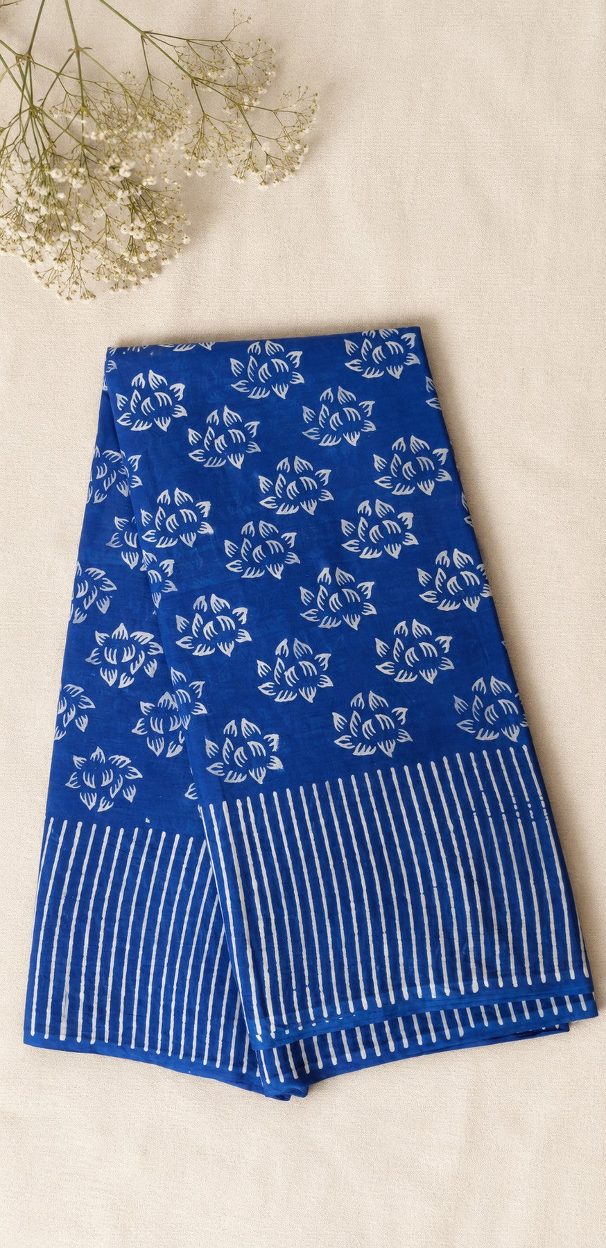 Bright Lavender Lotus Block Print Mul Cotton Saree | Shop By Abhinetri