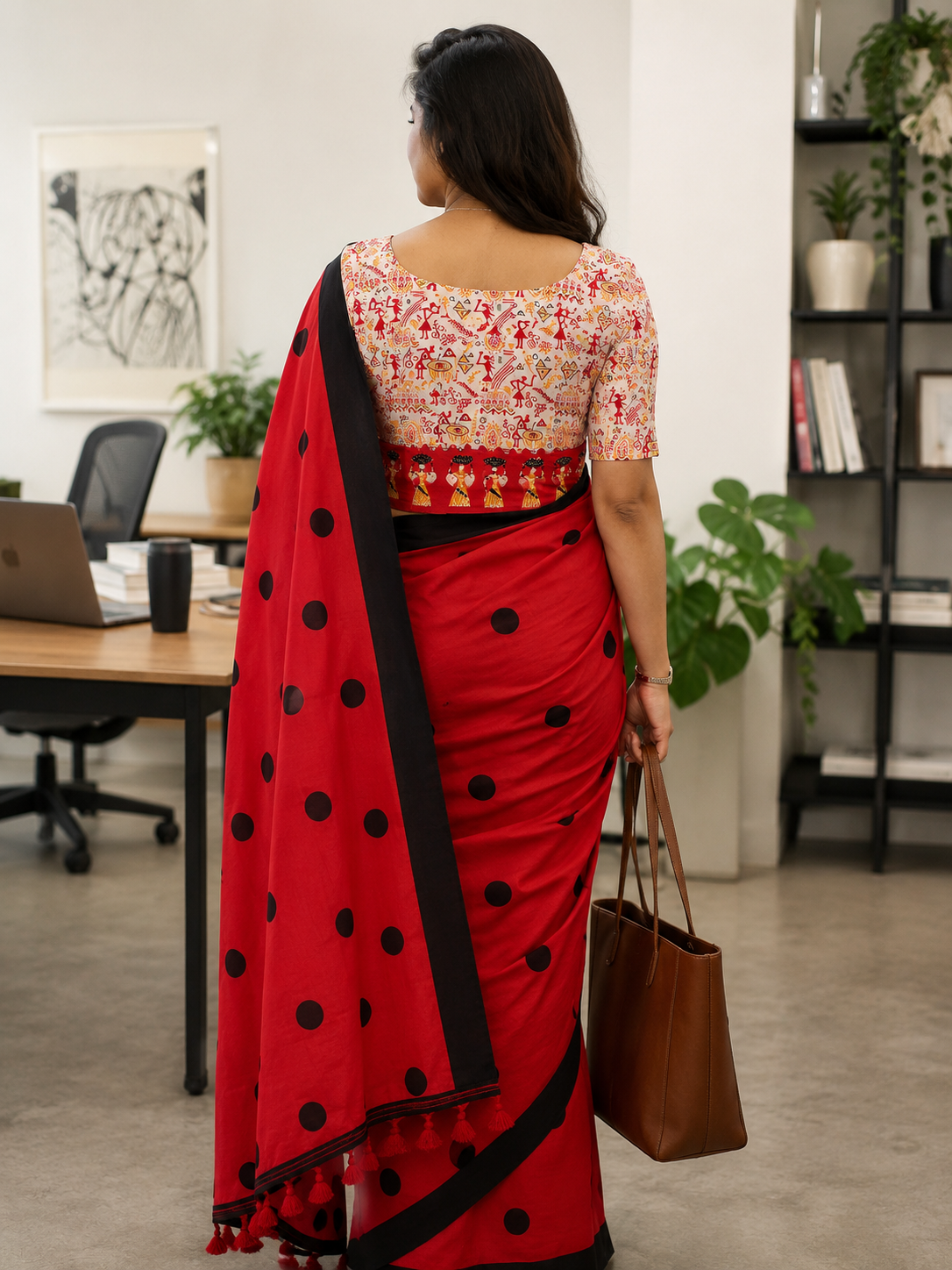 Poppy Red Polka Dot Khadi Cotton Saree | Shop By Abhinetri