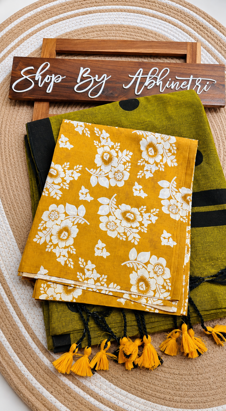 Olive Green Polka Dot Khadi Cotton Saree | Shop By Abhinetri